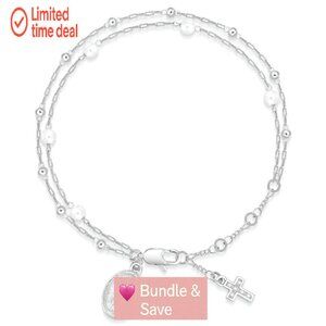 14K Gold Plated Double Layer Pearl Rosary Bracelet with Virgin Mary Charm